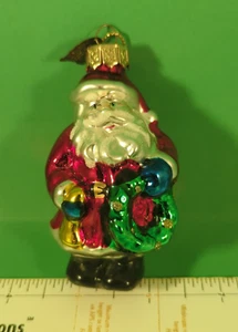 Vintage Thomas Pacconi 3.25" Santa w/ Wreath Blown Glass Ornament - Picture 1 of 4
