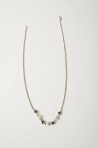 Silver Necklace w/Cultured Pearls & Garnets (B4B-22) Cable Chain 16.5" Pretty - Picture 1 of 7