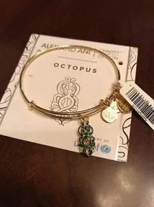 NWT Alex and Ani Octopus Charm Bracelet Bangle Shiny Gold UNICEF Charity - Picture 1 of 3