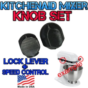 Set of 2 Lock Lever and Speed Control Black Knob for KitchenAid Stand Mixer - Picture 1 of 7