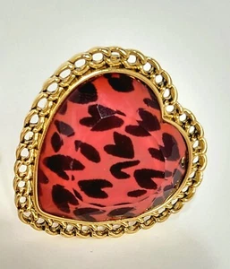 Betsey Johnson Gold Link Cheetah Leopard Heart Ring  7 - Picture 1 of 3