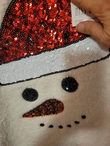 Damen Schneemann Pailletten Pullover Oberteil Gr. L Pulli Flauschig - Bild 1 von 3