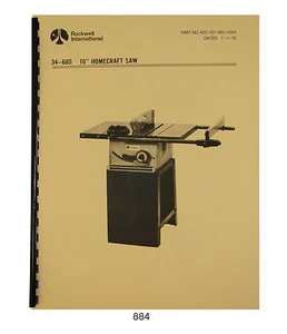 Sierra de mesa Rockwell 10" Homecraft 34-660 y 34-659 manual de operador y piezas #884 - Imagen 1 de 6