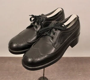 Men's VTG NOS 70s Black Pedwin Platform Leather Shoes Sz 8 D 1970s - Picture 1 of 9
