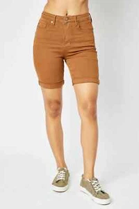 Judy Blue Tummy Control Bermuda Shorts Rust Camel Colored Stretch Size 3X - Picture 1 of 10