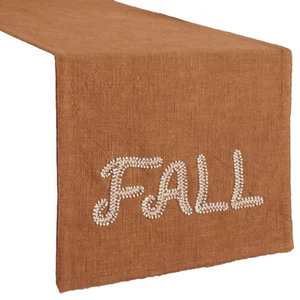 Long Fabric Beaded Table Runner (14" x 72") FALL WORD ON BROWN, LP - Picture 1 of 14