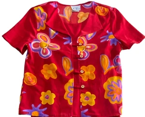 Vintage Cricket Lane Damen Bluse Kurzarm Blumenmuster Oberteil Damengröße 10 Y2K - Bild 1 von 8