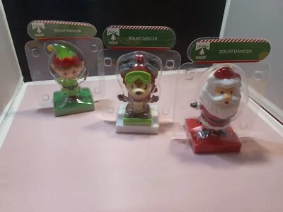 Set Of 3 Christmas House Solar-Powered Dancing Figures In Time For Christmas New