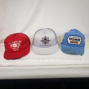 Lotto di 3 cappelli vintage camionista maglia posteriore Snap costruzione automatica York Borg Warner - Foto 1 di 22