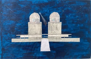 Nantucket Painting Mitchell Observatory Original Folk Art Collage Large 36"x24" - Picture 1 of 12