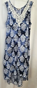 Resort blue white hi lo Summer maxi shift dress Sz 12 - Picture 1 of 4