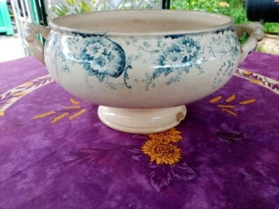 Bas de Soupière Terre de Fer Choisy le Roi HB et Cie Modèle Derby Floral Bleu - Photo 1/4