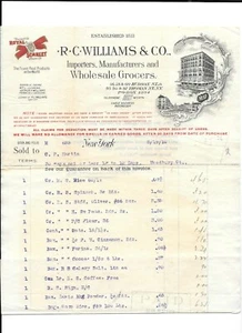Illustrierte Billhead RD WILLIAMS GROSSHANDEL LEBENSMITTEL 1910 NY Preise - Bild 1 von 1