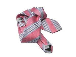 CRAVATTA a righe rosa pink riga azzurra e bianca slim classic cravattino di seta - Picture 1 of 4