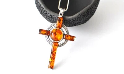 Collar Cruz Hombre Colgante Cruz Plata para Hombre, Collar Ámbar para Hombre Foto 1 de 4