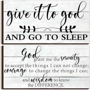 2 Pcs Bedroom Wall Decor Give It to God and Go to Sleep Sign Serenity Prayer Sig - Picture 1 of 4