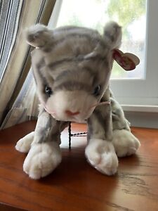 Ty 1999 Beanie Buddy SILVER Kitty Cat Gray Striped Tabby 13" Plush Stuffed
