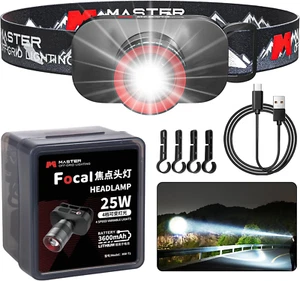 Verbesserte wiederaufladbare Stirnlampe, 1000 lm superhell, 3690 Fuß Leuchtweite, Zoom - Bild 1 von 12