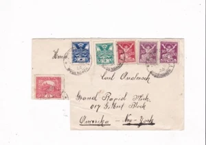 VTG. CZECHOSLOVAKIA TO GRAND RAPIDS, MICH ~ NEW YORK POSTAL COVER 1919-20'S ERA - Picture 1 of 2