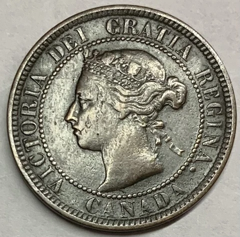 Canada, Canadian Queen Victoria 1884 One Cent 25.5 mm. Bronze Coin. (Km#7) Cover