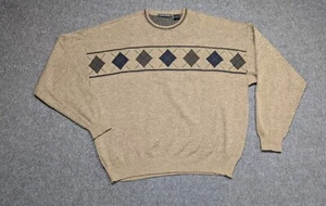 Vtg Sweater Mens Extra Large Tan Y2K Wool Blend Grandpa Argyle Retro Crewneck - Picture 1 of 13