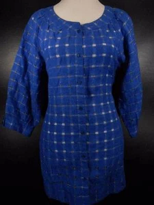 Beautiful Women's Size 0 Chico's Blue 3/4 Sleeve Scoop Neck Linen Jacket Silver - Picture 1 of 5