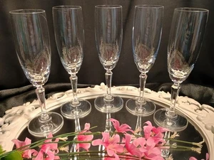 5 Lenox DECOR PLAIN Fine Crystal Champagne Glasses SET Signed - Picture 1 of 9