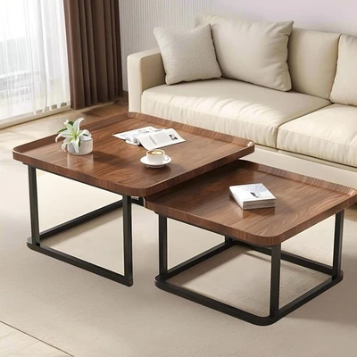 Square Nesting Coffee Table Set of 2, 23.6"+19.7" Nesting Tables,Small Square... - Image 1 of 4