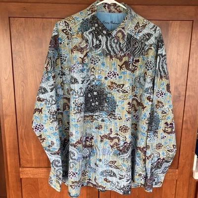 Camisa Tommy Bahama Multicolor Seda/Algodón Dragón Estampado Cachemira L/S Talla XL Foto 1 de 4