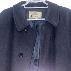 AQUASCUTUM Navy 100% LAMBSWOOL Overcoat Coat Made In England 42 R excellent  - Picture 1 of 11