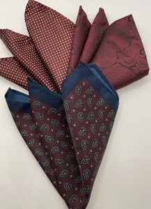 3 Pocket Squares I Maroon White Dots, Maroon  Black Paisley, Blue Maroon Paisley - Picture 1 of 7