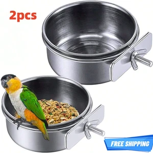 2pcs Stainless Steel Bird Feeder & Water Bowl Set – Cage Accessories Silver - Picture 1 of 10