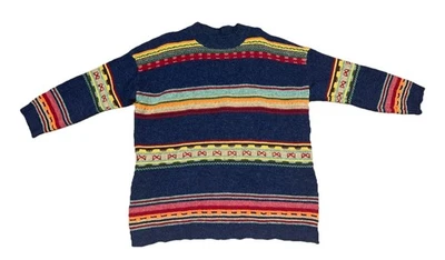 Suéter Tejido De Colección Años 90 Benetton Shetland Lana Rayas Patrón Talla L Foto 1 de 4