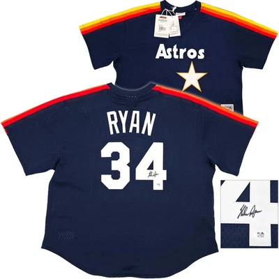 Astros Nolan Ryan Auto Blue Mitchell Ness Cooperstown Collect Jersey 48 PSA/DNA - Image 1 of 4