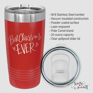 "Best Christmas Ever" Insulated Travel Mug - 20 oz Laser Engraved Tumbler 005 - Foto 1 di 14