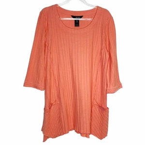 Ali Miles Womens Size Small Coral Tunic Top Textured Pockets Cotton 3/4 Sleeve - Picture 1 of 9