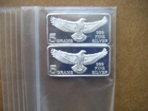 TWO 5 GRAM MPM EAGLE .999 SILVER BAR - Imagen 1 de 2