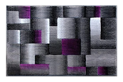 , Alfombra Moderna Contemporánea, Morado Gris Negro (2 Pies X 3 Pies) Alfombra Foto 1 de 4