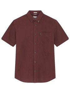 MENS BEN SHERMAN SHORT SLEEVE SOFT ORGANIC COTTON OXFORD SHIRT 095 / 489 - WINE - Picture 1 of 2