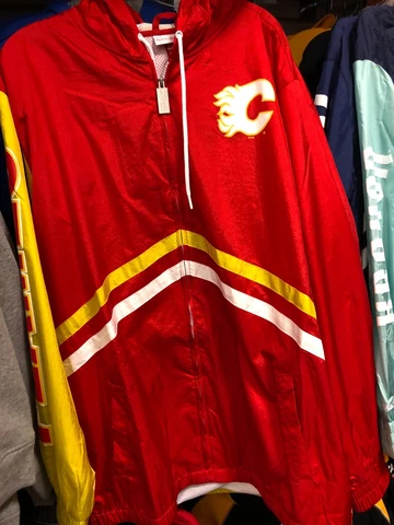 CALGARRY FLAMES NHL HOCKEY  HOODED LIGHT JACKET  MENS RED /YELLOW Cover