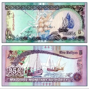 马尔代夫 Maldives 5 Rufiyaa 2011 (UNC) , Beautiful-Nice Design (Random Picks) - Picture 1 of 2