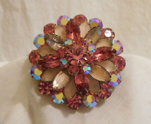 Vintage Judy Lee Pink Crystal Rhinestone Flower Brooch Pin 1950