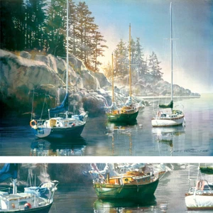 40W"x30H" MORNING'S PROMISE by KIFF HOLLAND - SERENE SAILBOATS CHOICES of CANVAS - Picture 1 of 9