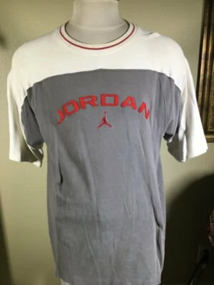复古 90 年代 Jordan SS 灰色白色厚 100% 棉套衫 T 恤男式 L — 第 1/4 张图片
