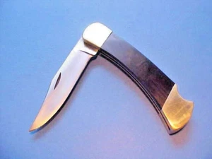 VINTAGE 1974-80 CUSTOM BUCK 110 KNIFE BLACK BUFFALO HORN HANDLE LEATHER SHEATH - Picture 1 of 13