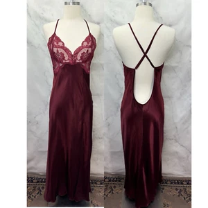 Vintage Fredericks Of Hollywood Slip Dress gown Lace sz M wine Gothic Satin Vamp - Picture 1 of 19