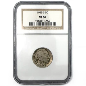 1915-S Buffalo Nickel 5c NGC VF30 San Francisco Mint Solid Eye Appeal - Picture 1 of 2