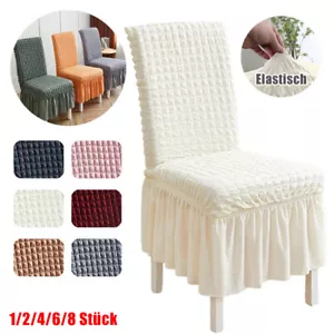 Stuhlhusse Stretch Stuhlüberzug Esszimmer Hochzeit Stuhlbezug Universal mit Rock - Bild 1 von 47