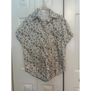 Floral Print Button Down Shirt Short Sleeve Cottagecore Top Medium - Picture 1 of 8