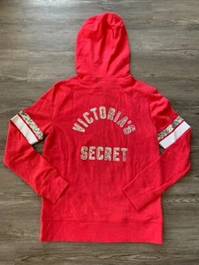 XS NUEVO CON ETIQUETAS VICTORIA SECRET Supermodel Essential Rojo Bling Cremallera Completa Sudadera con Capucha Chaqueta NUEVA - Imagen 1 de 3
